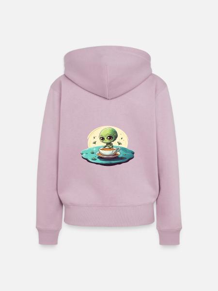 grünes alien kaffee kaffeetrinker - Frauen Premium Bio Zip Hoodie - Altrosa