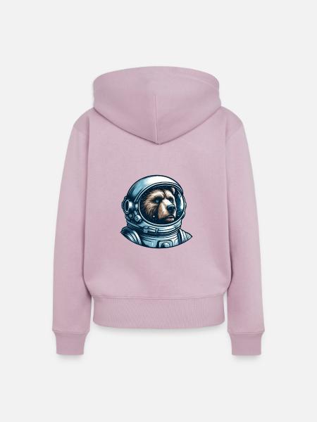Nachdenkliches Bär im Weltraum - Frauen Premium Bio Zip Hoodie - Altrosa