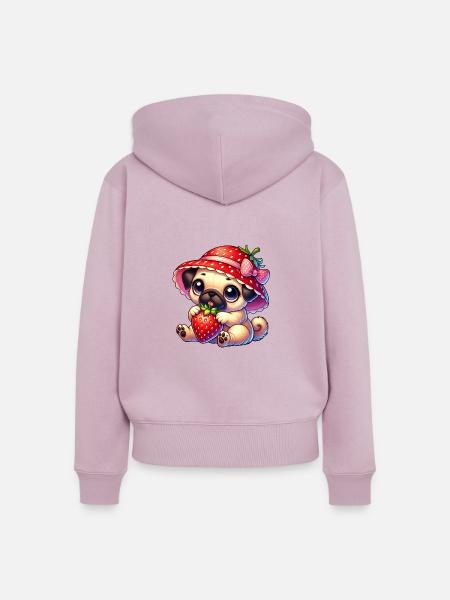 Mops mit Erdbeere Sommer Fruchtig - Frauen Premium Bio Zip Hoodie - Altrosa