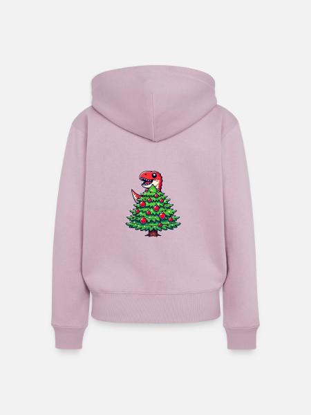 Süßer Comic T-Rex Weihnachten - Frauen Premium Bio Zip Hoodie - Altrosa