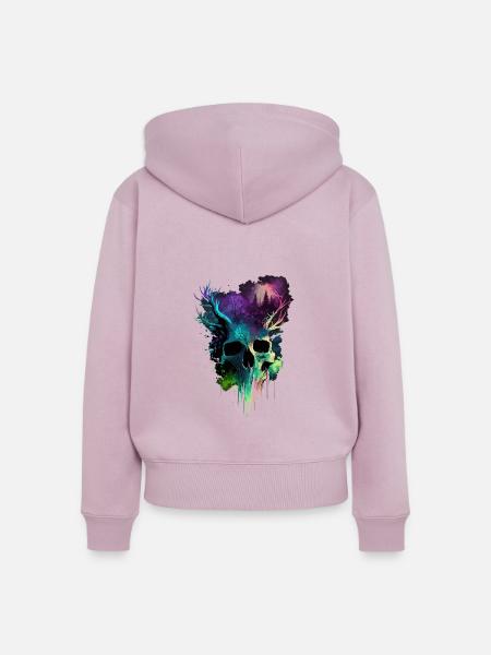 Totenkopf mit Hörnern bunt - Frauen Premium Bio Zip Hoodie - Altrosa