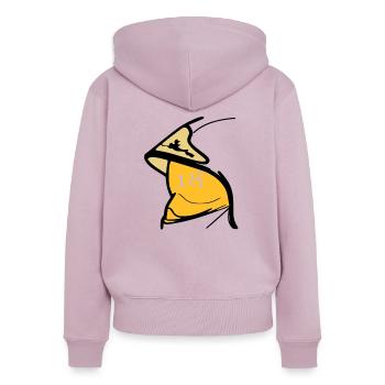 Casque F1 visière jaune 18 - Sweat à capuche zippé Premium bio Femme - rose poudré - Dos - Julia (174cm)