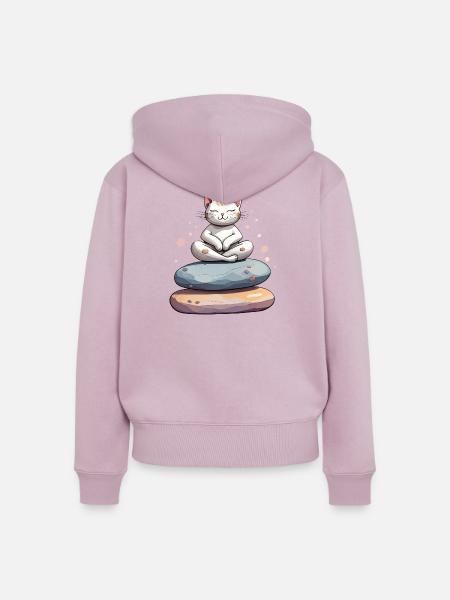Zen-Katze in der Meditation - Frauen Premium Bio Zip Hoodie - Altrosa