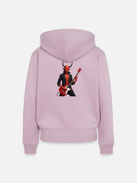 Teufel mit roter E-Gitarre - Frauen Premium Bio Zip Hoodie - Altrosa