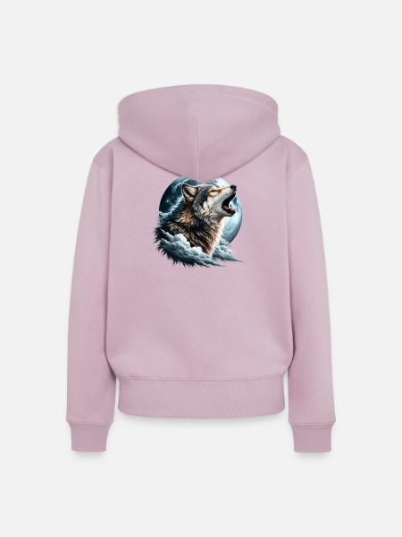 Wolf heult den Vollmond an - Frauen Premium Bio Zip Hoodie - Altrosa