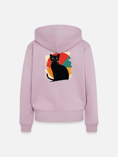 Schwarze Katze Retro - Frauen Premium Bio Zip Hoodie - Altrosa