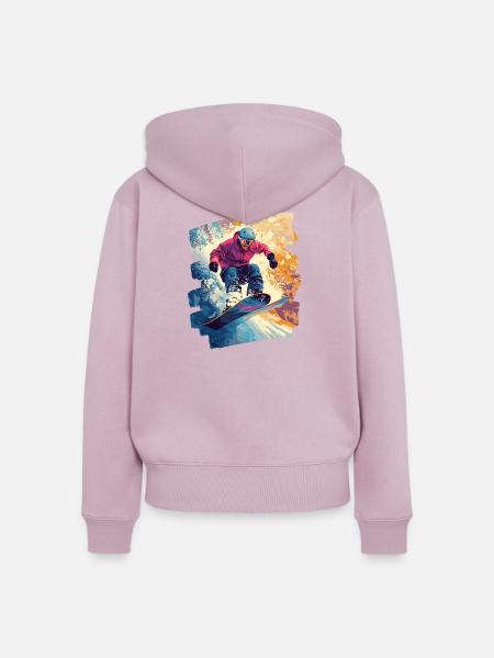 Snowboarder Pulverschnee - Frauen Premium Bio Zip Hoodie - Altrosa