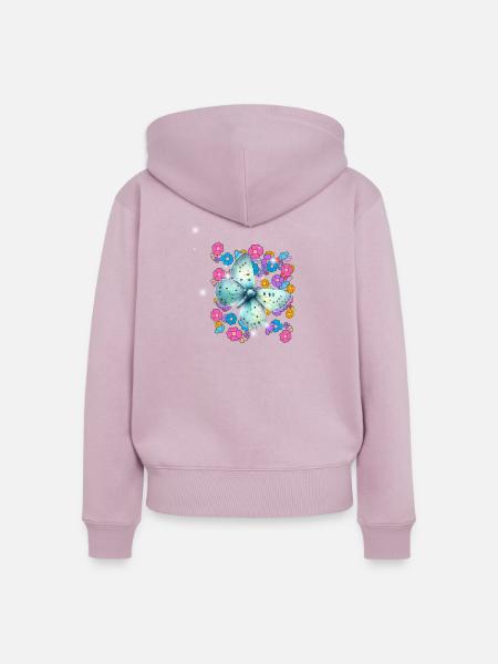 Retro Schmetterling Blumen 60er  - Frauen Premium Bio Zip Hoodie - Altrosa