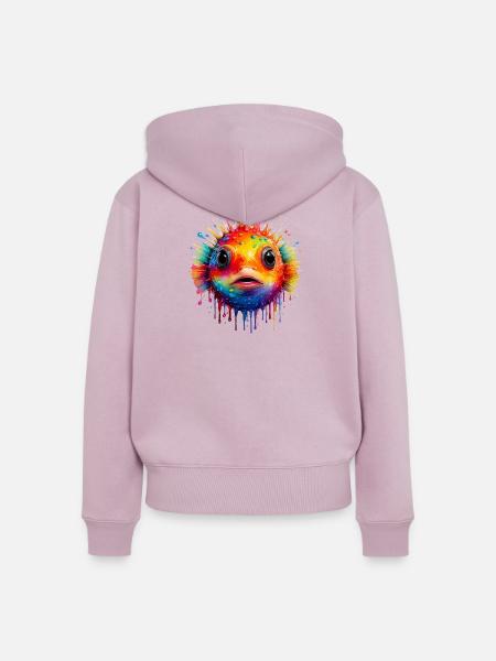 Farbexplosion Pufferfisch Kunstdruck - Frauen Premium Bio Zip Hoodie - Altrosa