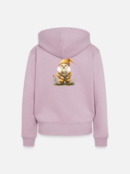 Gnom mit Blumenkorb - Frauen Premium Bio Zip Hoodie - Altrosa