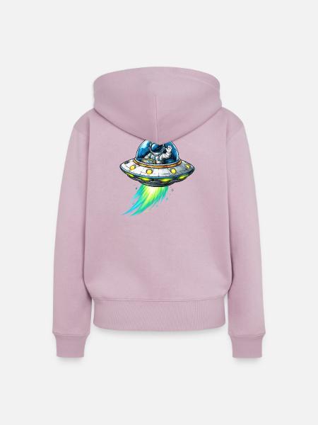 UFO-Astronaut im Funkenflug - Frauen Premium Bio Zip Hoodie - Altrosa
