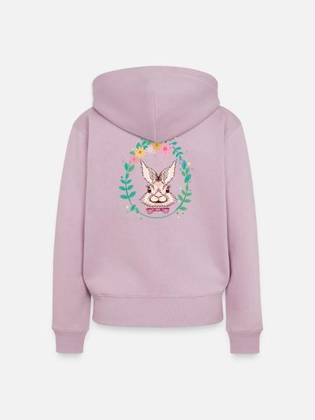 Hase im Blumenkranz - Frauen Premium Bio Zip Hoodie - Altrosa