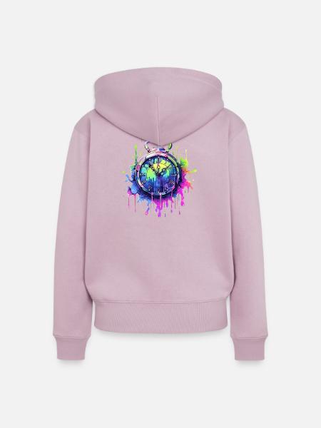 Bunte Uhr mit Farbspritzern - Frauen Premium Bio Zip Hoodie - Altrosa