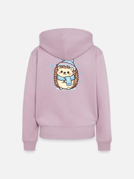 Winterlicher Igel mit Schal - Frauen Premium Bio Zip Hoodie - Altrosa