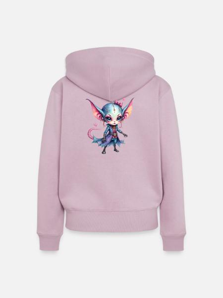 Chibi Dämon Fantasy Blau Pink - Frauen Premium Bio Zip Hoodie - Altrosa