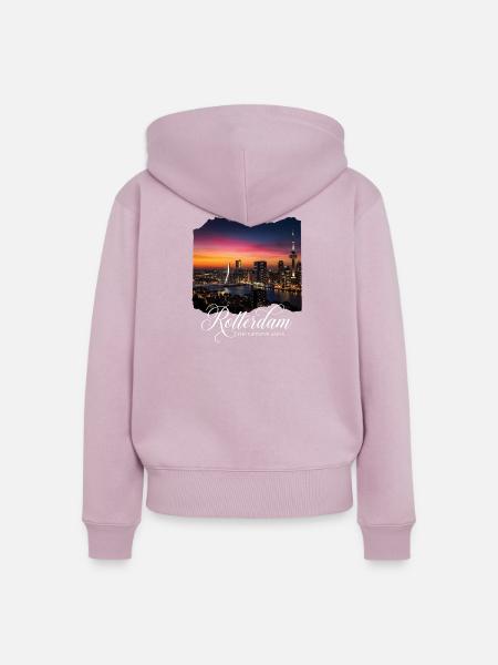 Rotterdam The Netherlands Skyline Abendlicht - Frauen Premium Bio Zip Hoodie - Altrosa