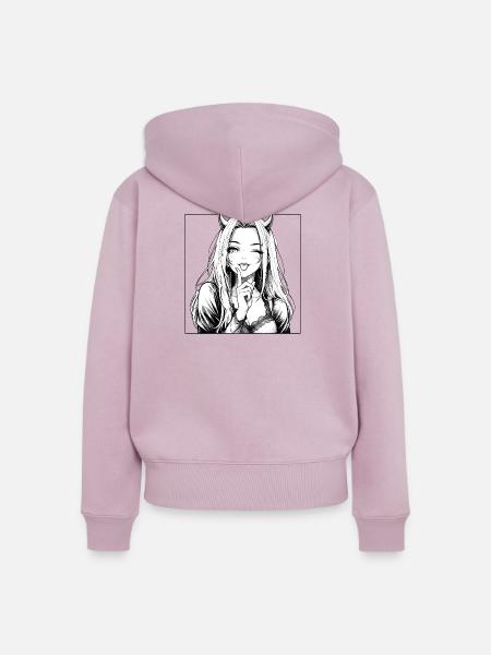 Demonische Manga-Diva mit Hörnern - Frauen Premium Bio Zip Hoodie - Altrosa