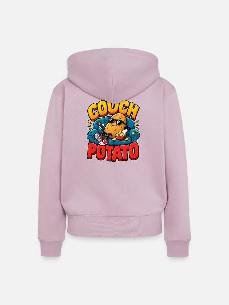 Kuschelige Couch Potato Illustration - Frauen Premium Bio Zip Hoodie - Altrosa
