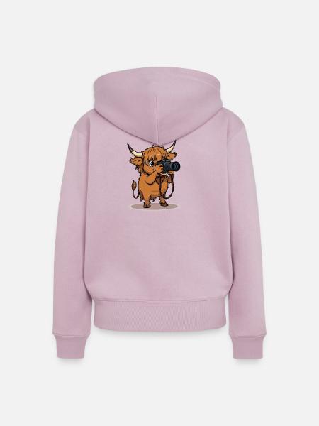 Highland Cow Photographer Cartoon - Frauen Premium Bio Zip Hoodie - Altrosa