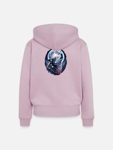 Mystischer Wolf im Mondlicht - Frauen Premium Bio Zip Hoodie - Altrosa