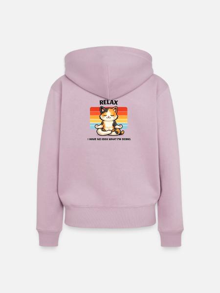 Relax Katze Meditative Chill - Frauen Premium Bio Zip Hoodie - Altrosa