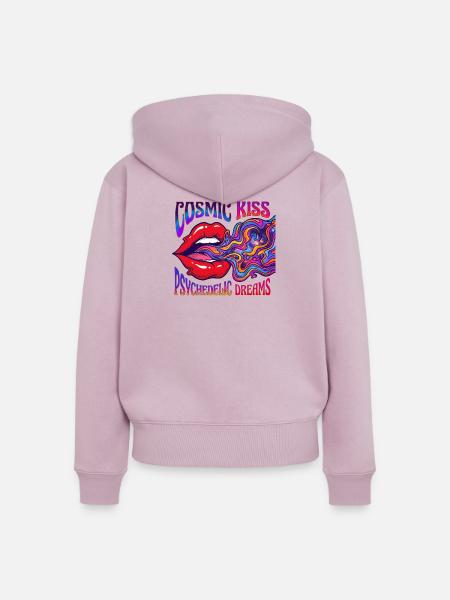 Psychedelische Lippen Kosmischer Kuss - Frauen Premium Bio Zip Hoodie - Altrosa