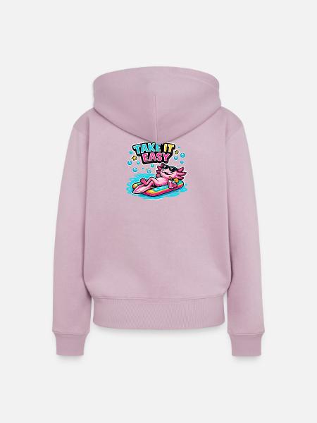 Axolotl Relax am Surfbrett - Frauen Premium Bio Zip Hoodie - Altrosa