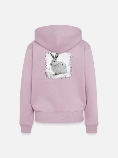 Winterhase im Schnee - Frauen Premium Bio Zip Hoodie - Altrosa