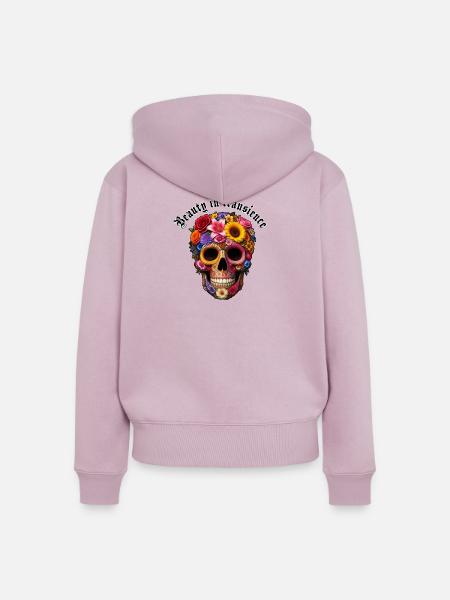 Transgender Blumen-Skull - Frauen Premium Bio Zip Hoodie - Altrosa