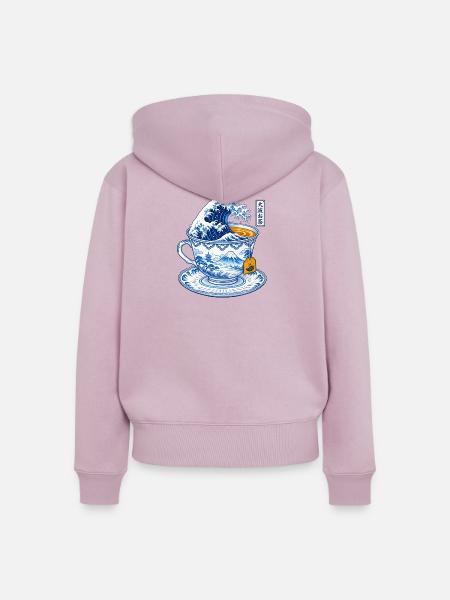 Japanische Welle in Teetasse Kunst - Frauen Premium Bio Zip Hoodie - Altrosa