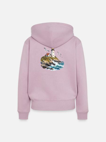 Leuchtturm an rauer Küste - Frauen Premium Bio Zip Hoodie - Altrosa