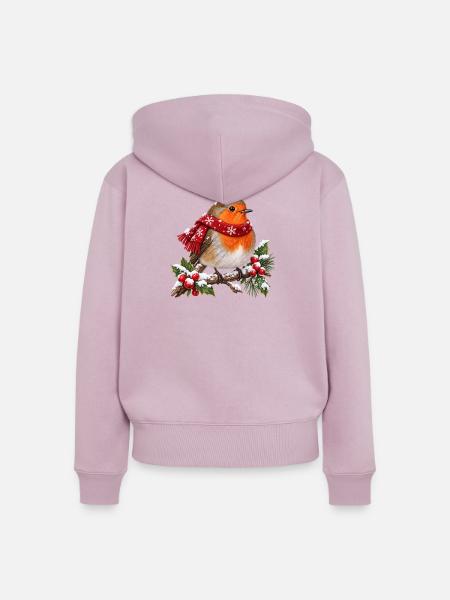 Weihnachts Vogel - Frauen Premium Bio Zip Hoodie - Altrosa
