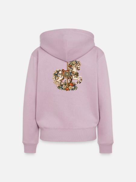 Karussellpferd mit Edelweiß & Alpenblumen - Frauen Premium Bio Zip Hoodie - Altrosa