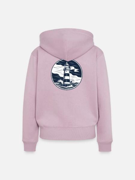 Leuchtturm Kreisbadge mit Wellen - Frauen Premium Bio Zip Hoodie - Altrosa