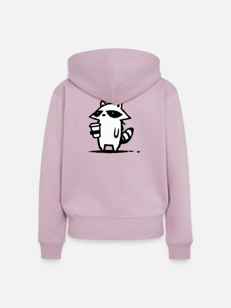 Raccoon Latte Schwarzweiß - Frauen Premium Bio Zip Hoodie - Altrosa