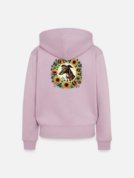 Windhund im Sonnenblumenring - Frauen Premium Bio Zip Hoodie - Altrosa