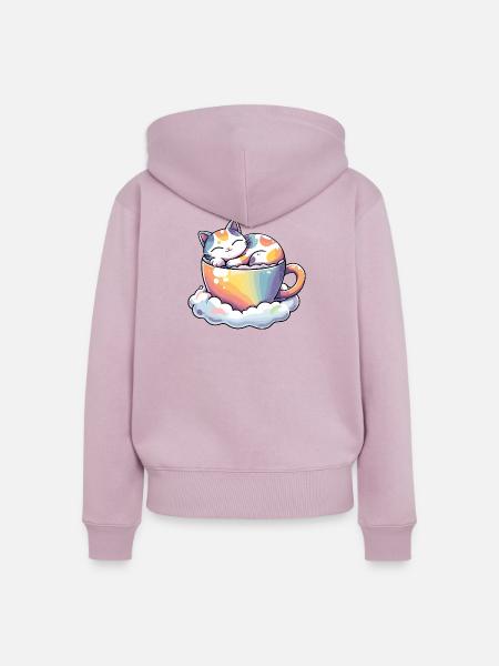 Katzen in Regenbogen-Teetasse - Frauen Premium Bio Zip Hoodie - Altrosa