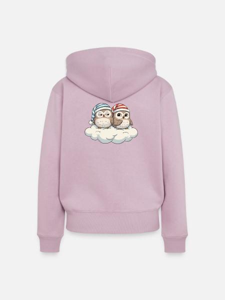 Wolkenduo Eulen mit Zipfelmützen - Frauen Premium Bio Zip Hoodie - Altrosa