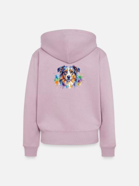 Bunter Wasserfarben-Hundeportrait - Frauen Premium Bio Zip Hoodie - Altrosa