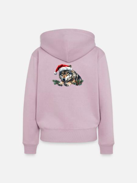 Weihnachtswolf-Weihnachtsmützen-Kunst - Frauen Premium Bio Zip Hoodie - Altrosa