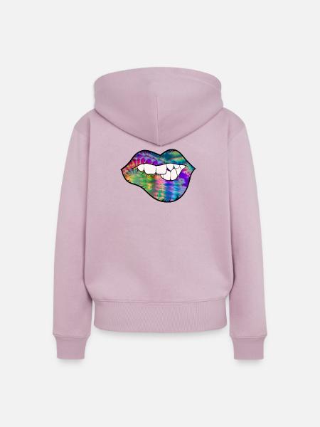 groovy Tie Dye Beißlippe - Frauen Premium Bio Zip Hoodie - Altrosa