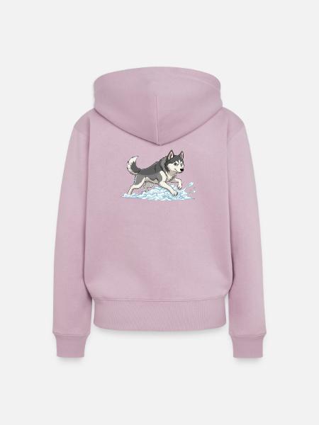 Husky Sprint im Schneeschaum - Frauen Premium Bio Zip Hoodie - Altrosa