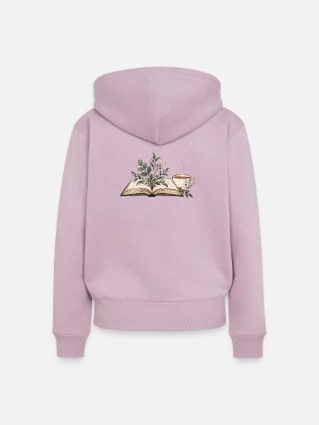 Buch mit Blumen & Teetasse - Frauen Premium Bio Zip Hoodie - Altrosa