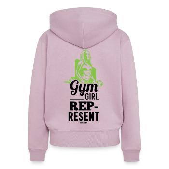 Fitness Frau Sport - Frauen Premium Bio Zip Hoodie - Altrosa - Hinten - Julia (174cm)