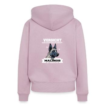 Vorsicht vor dem Frauchen der Malinois ist harmlos - Frauen Premium Bio Zip Hoodie - Altrosa - Hinten - Julia (174cm)