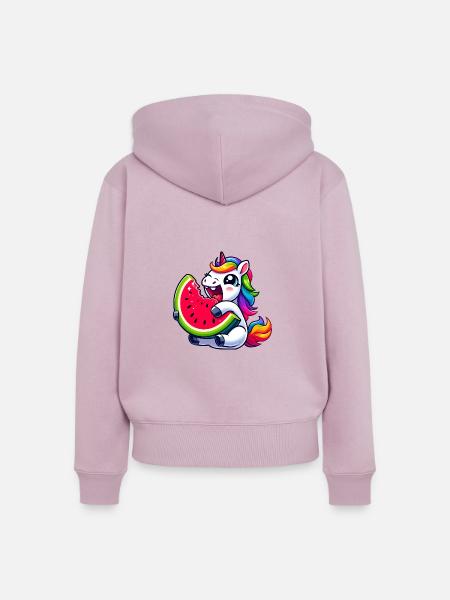 Einhorn Wassermelone Sommerdesign - Frauen Premium Bio Zip Hoodie - Altrosa