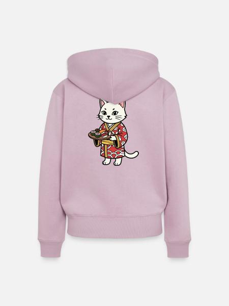 Sushi-Katze - Frauen Premium Bio Zip Hoodie - Altrosa
