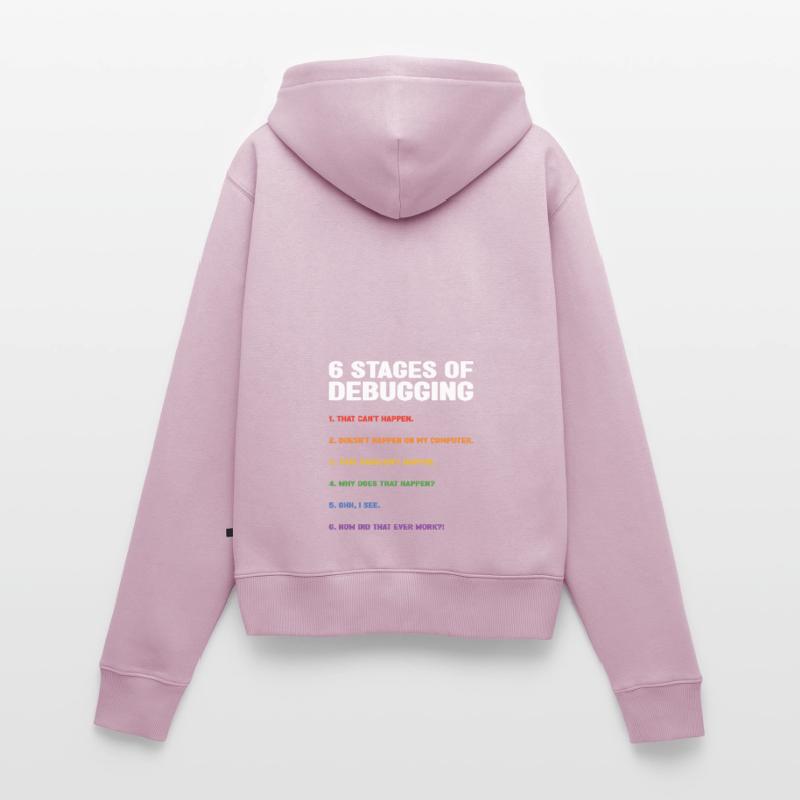 6 Stages Of Debugging Coder Programmer Software De Frauen Premium Bio Zip Hoodie