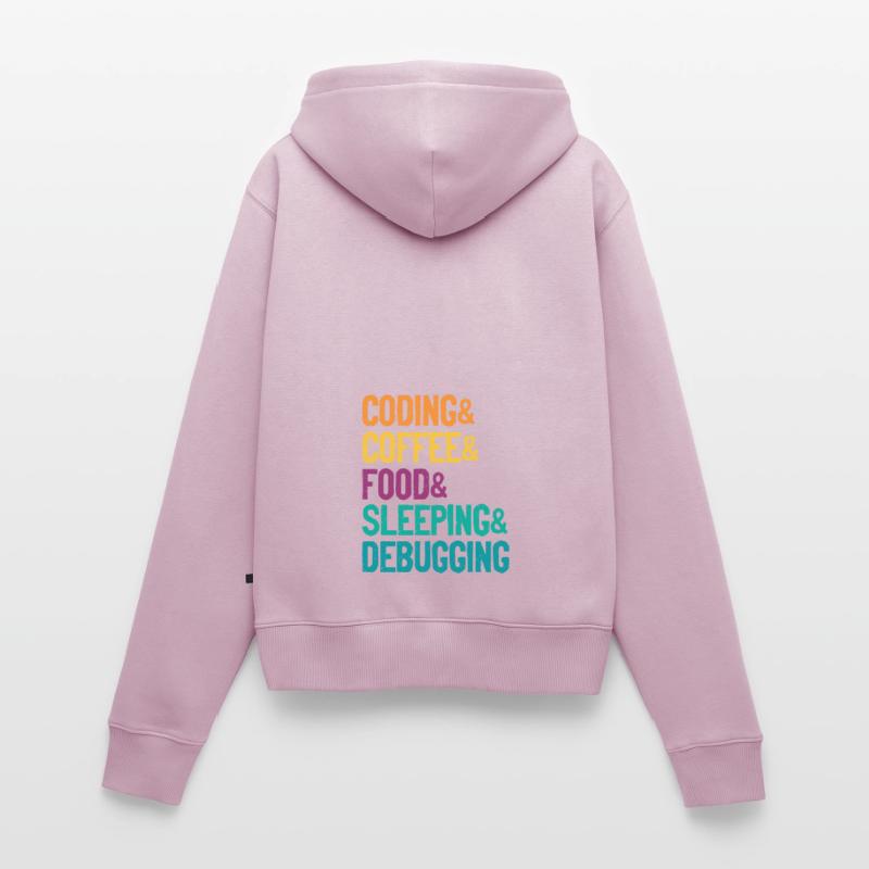 Coding Coffee Food Sleeping Debbuging Programmer C Frauen Premium Bio Zip Hoodie