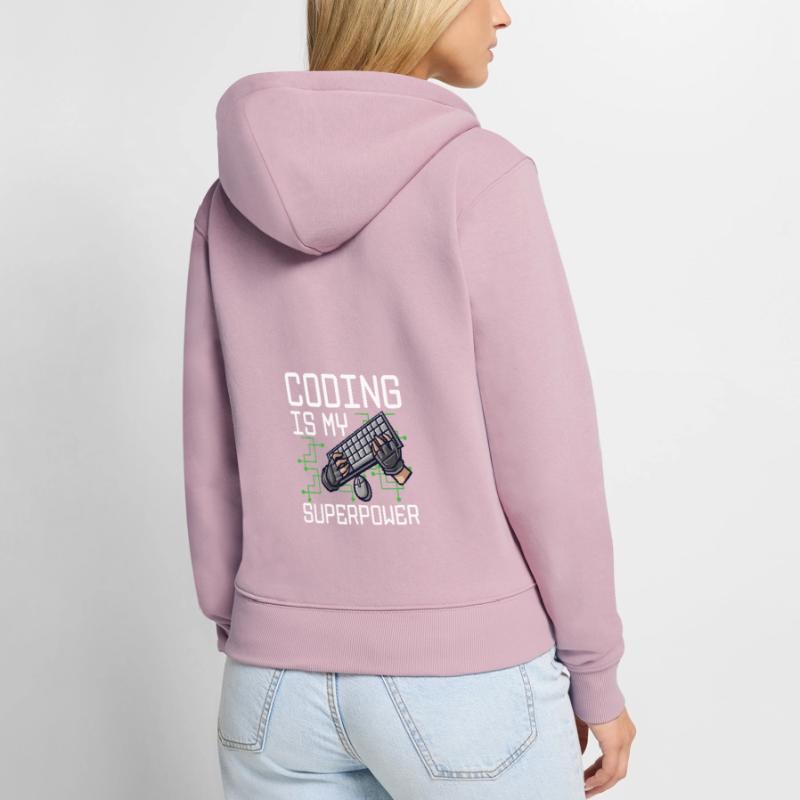 Coding Is My Superpower Programming Coder Computer Frauen Premium Bio Zip Hoodie